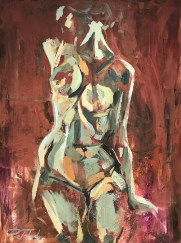 Painting titled "Marble Muse" by Roberta Heslop, Original Artwork, Oil Mounted on Wood Stretcher frame