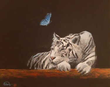Pittura intitolato "La tigre e la farfa…" da Roberta Pagani, Opera d'arte originale, Acrilico
