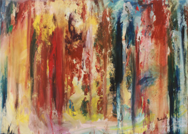 Painting titled "FOREST" by Robertas Kasperovicius, Original Artwork, Oil Mounted on Wood Stretcher frame