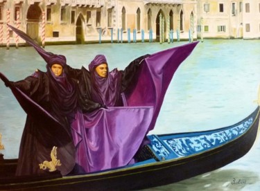 Painting titled "Sur une Gondole (73…" by Christian Robert, Original Artwork, Oil