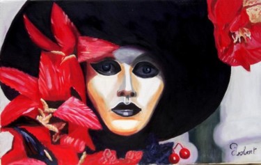 Peinture intitulée "Chapeau noir (35x22)" par Christian Robert, Œuvre d'art originale, Huile