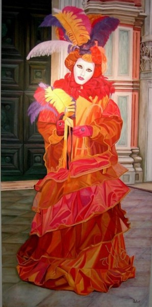 Pintura intitulada "Plumes multicolores…" por Christian Robert, Obras de arte originais, Óleo