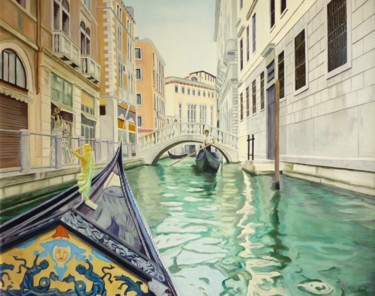 Peinture intitulée "une gondole décorée…" par Christian Robert, Œuvre d'art originale, Huile