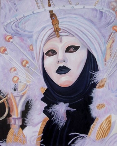 Painting titled "Masque aux lèvres n…" by Christian Robert, Original Artwork, Oil
