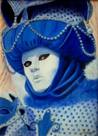 Painting titled "Turban bleu (33x24)" by Christian Robert, Original Artwork, Oil