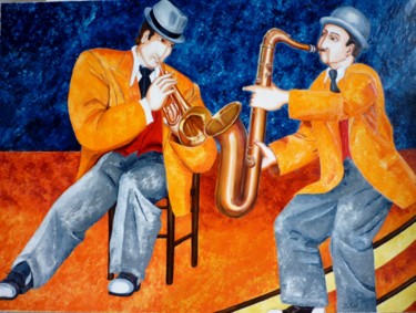 Peinture intitulée "duo-trompette-et-sa…" par Christian Robert, Œuvre d'art originale, Huile
