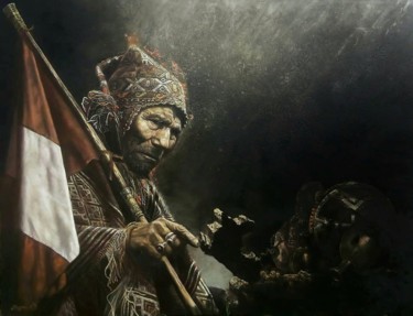 Painting titled "Hatariy Peru Llaqta…" by Roberth Singona (El chincherino), Original Artwork, Oil Mounted on Wood Stretcher…