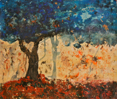 Peinture intitulée "L'arbre dans l'orage" par Roberto Agro, Œuvre d'art originale, Acrylique