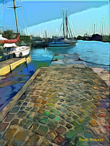 Arte digitale intitolato "Banchina al porto" da Roberto Bartoccini, Opera d'arte originale, Pittura digitale