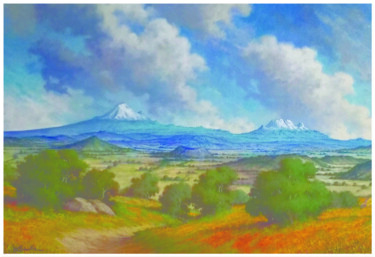 Painting titled "Valle de Puebla" by Roberto Benitez, Original Artwork, Oil