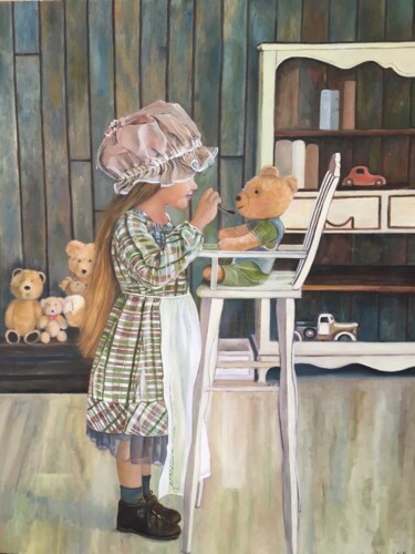 Pittura intitolato "Bimba con orsetti" da Monica Polenghi, Opera d'arte originale, Olio