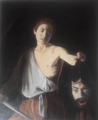 Painting titled "David tenant la têt…" by Pasqualon Sebastien, Original Artwork, Oil