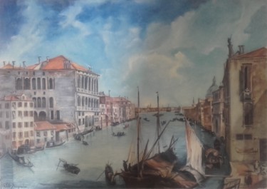 Painting titled "Grand Canal-Venise" by Pasqualon Sebastien, Original Artwork, Oil