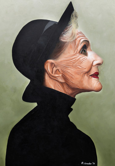 Pittura intitolato "donna con cappello…" da Roberto Carradori, Opera d'arte originale, Olio