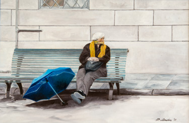Pintura titulada "l-ombrello-azzurro-…" por Roberto Carradori, Obra de arte original