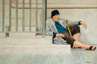 Pittura intitolato "uomo-con-cappello-n…" da Roberto Carradori, Opera d'arte originale