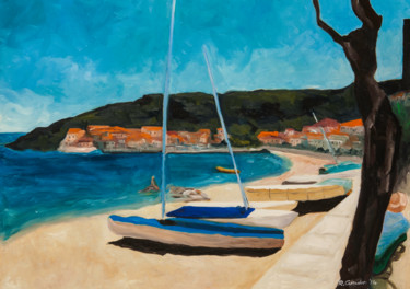 Pittura intitolato "barche-al-giglio-50…" da Roberto Carradori, Opera d'arte originale, Olio