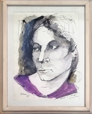 Painting titled "Donna in viola" by Roberto Fontana, Original Artwork