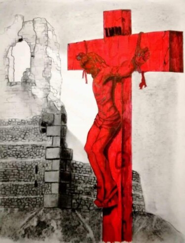 Painting titled "Passione di Cristo" by Roberto Fradale, Original Artwork, Charcoal