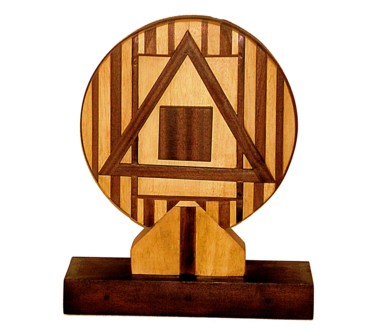 Skulptur mit dem Titel "GEOMETRIE" von Roberto Fruggeri, Original-Kunstwerk, Holz