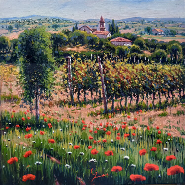 Painting titled "Flowering in the vi…" by Roberto Gai, Original Artwork, Oil Mounted on Wood Stretcher frame