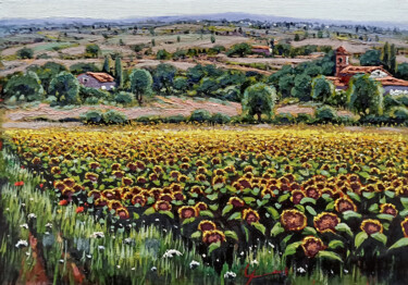 Peinture intitulée "Sweet hills and sun…" par Roberto Gai, Œuvre d'art originale, Huile Monté sur Châssis en bois