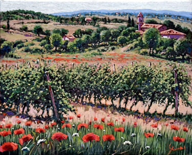 Pittura intitolato "One day in the vine…" da Roberto Gai, Opera d'arte originale, Olio Montato su Telaio per barella in legno
