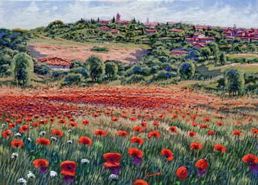 Картина под названием "Red blooming under…" - Roberto Gai, Подлинное произведение искусства, Масло Установлен на Деревянная…