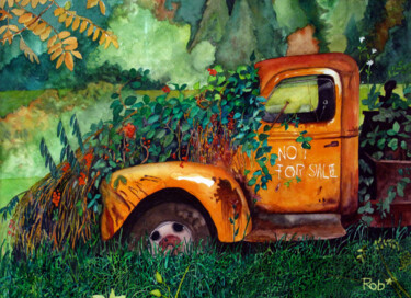 Schilderij getiteld "Viejo camión amaril…" door Roberto García López, Origineel Kunstwerk, Aquarel