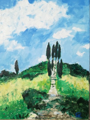 Painting titled "Cipressi al Parco C…" by Maggioni, Original Artwork, Oil