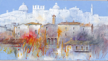 Painting titled "" Borgo medievale"" by Roberto Mauri, Original Artwork, Oil