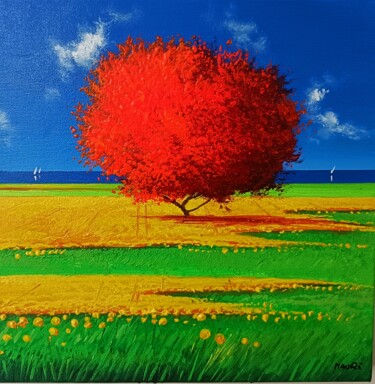 Malerei mit dem Titel "Red color landscape" von Roberto Mauri, Original-Kunstwerk, Öl