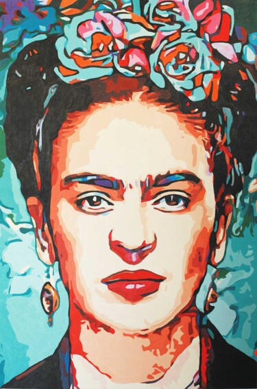 Malarstwo zatytułowany „Retrato Frida Kahlo” autorstwa Roberto Nunes, Oryginalna praca, Akryl Zamontowany na Drewniana rama…