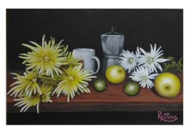 Painting titled "BODEGÓN CON CAFETERA" by Roberto Pittino, Original Artwork, Oil