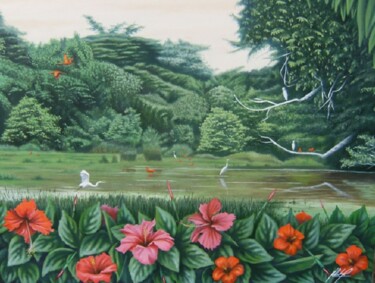 Schilderij getiteld "GREEN PARADISE" door Roberto Pittino, Origineel Kunstwerk, Olie