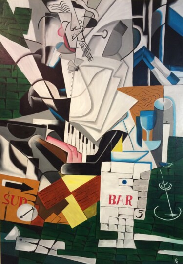 Картина под названием "PIANO BAR" - Roberto Re, Подлинное произведение искусства, Масло Установлен на Деревянная панель