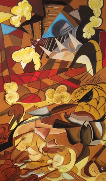 Pittura intitolato "CONFLITTO INTERIORE" da Roberto Re, Opera d'arte originale, Olio Montato su Pannello di legno