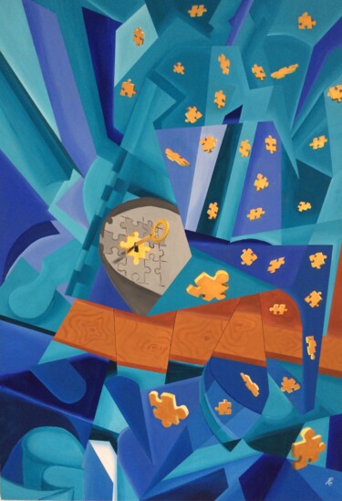 绘画 标题为“LA CHIAVE DEL FUTURO” 由Roberto Re, 原创艺术品, 油 安装在木板上