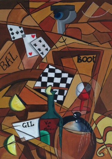 Malerei mit dem Titel ""CITRON"" von Roberto Re, Original-Kunstwerk, Öl Auf Holzplatte montiert