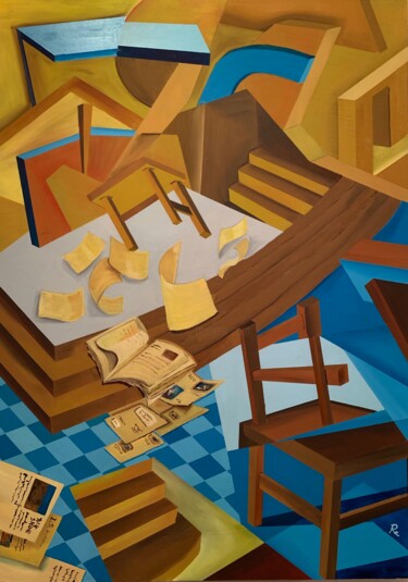 Peinture intitulée "VENTO SCOMPOSTO" par Roberto Re, Œuvre d'art originale, Huile Monté sur Panneau de bois