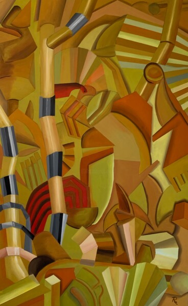 Pittura intitolato "LA FABBRICA DEL FUT…" da Roberto Re, Opera d'arte originale, Olio Montato su Pannello di legno