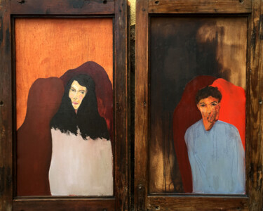 Painting titled "Díptico hombre/mujer" by Roberto Rivas, Original Artwork, Oil Mounted on Wood Panel