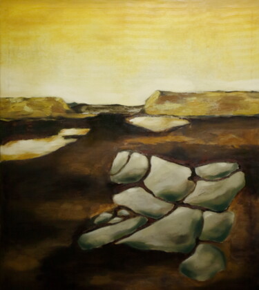 Painting titled "Landcape 1" by Roberto Rivas, Original Artwork, Encaustic Mounted on Wood Stretcher frame