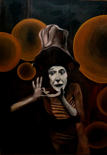 Peinture intitulée "Marcel Marceau" par Roberto Rivas, Œuvre d'art originale, Huile