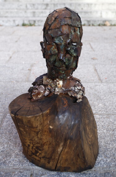 Sculpture titled "Metal head" by Roberto Rivas, Original Artwork, Metals