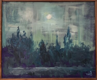 Pittura intitolato "night moon" da Roberto Rivas, Opera d'arte originale, Olio