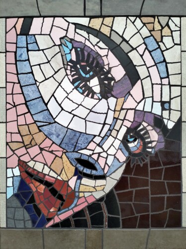 "viso di donna" başlıklı Heykel Roberto Rubiola tarafından, Orijinal sanat, Seramik Ahşap panel üzerine monte edilmiş