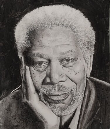 Tekening getiteld "Morgan Freeman" door Roberto Sallén, Origineel Kunstwerk, Grafiet