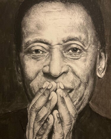 图画 标题为“Pelé” 由Roberto Sallén, 原创艺术品, 石墨