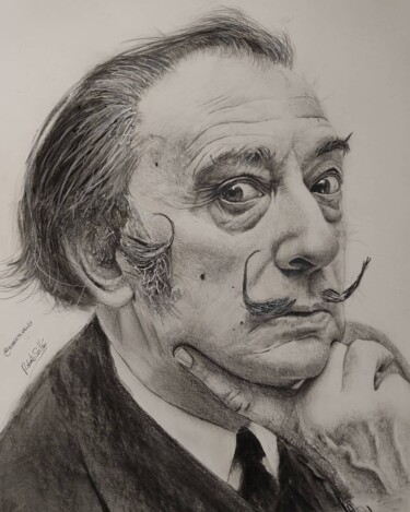 Rysunek zatytułowany „Dalí” autorstwa Roberto Sallén, Oryginalna praca, Grafit